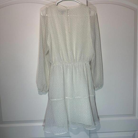 Banana Republic Women's Off White Polkadot Flounce-Hem Fit-and-Flare Dress Small - Picture 3 of 5